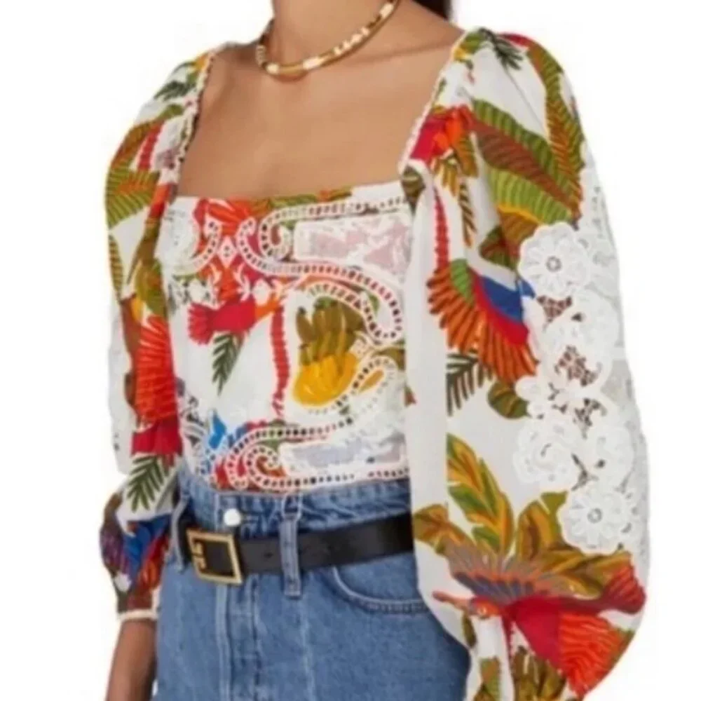 NWOT FARM Rio for Anthropologie Forest Birds Embroidered Top Blouse S $188
